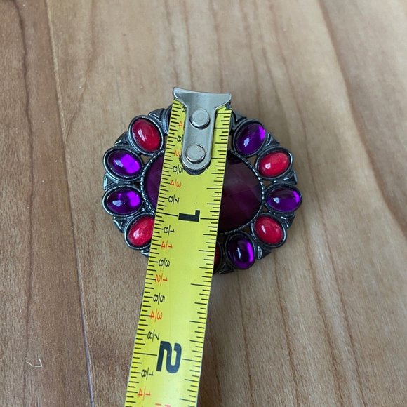 Purple & Pink Rhinestone Oval Shaped Cabachon Brooch 1950s Signed FAF - Picture 6 of 11